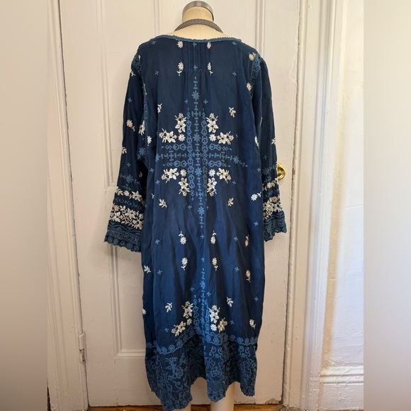 Johnny Was Abella scoop neck blue indigo Embroidered floral lace dress - Picture 10 of 11